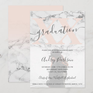 Weiße Marmor-Ombre-Blush-Rosa-Abschlussfoto Einladung