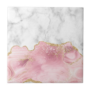 Weiße Marmor-Pastellrosa Achat-Gold-Glitter Fliese