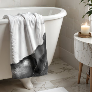 Weiße Marmor-Schwarze Achat-Silber-Glitter Badehandtuch