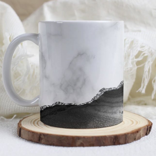 Weiße Marmor-Schwarze Achat-Silber-Glitter  Kaffeetasse (Von Creator hochgeladen)