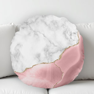 Weiße Marmor vergoldete Blush Pink Achat Rundes Kissen