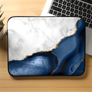 Weiße Marmor vergoldete Navy Blau Achat Laptopschutzhülle