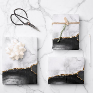 Weiße Marmor vergoldete schwarze Achat Geschenkpapier Set