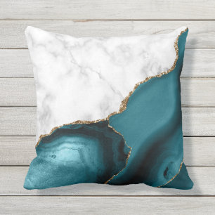 Weiße Marmor vergoldete Teal Achat Kissen