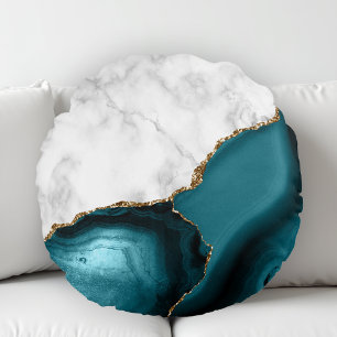Weiße Marmor vergoldete Teal Achat Rundes Kissen