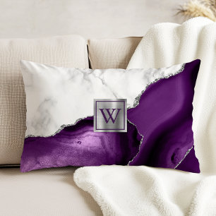 Weiße Marmor-Violette Achat-Silber-Monogramm Dekokissen
