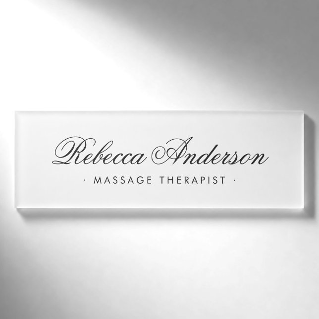 Weiße Marmoradresse in elegantem Kalligraphieskrip Namenschild (Vorderseite)