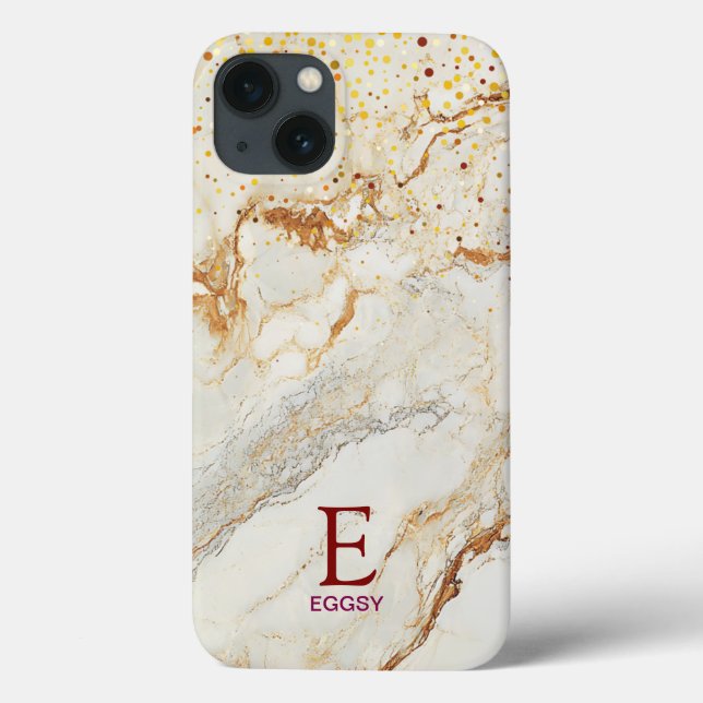 Weiße Marmorchic Gold Glitter-Monogramm Case-Mate iPhone Hülle (Rückseite)