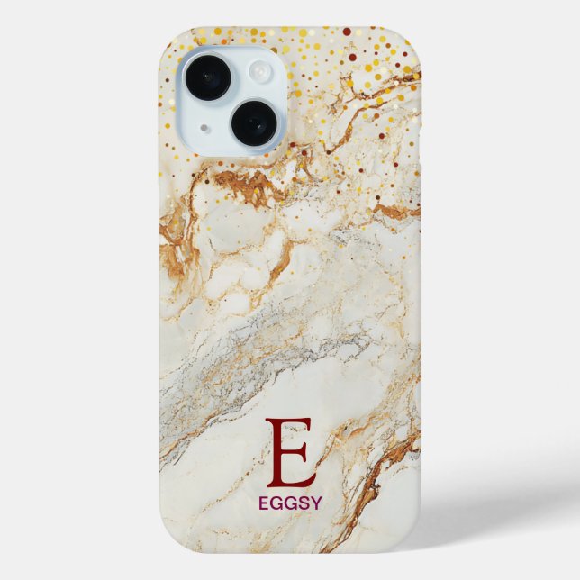 Weiße Marmorchic-Gold-Glitter-Monogramm Case-Mate iPhone Hülle (Rückseite)