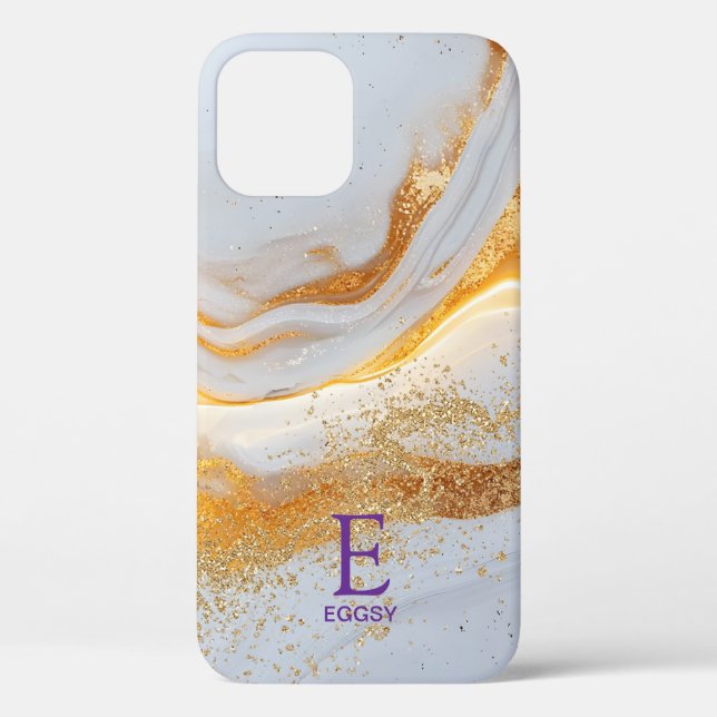 Weiße Marmorchic-Goldglitter-Monogramm Case-Mate iPhone Hülle (Rückseite)