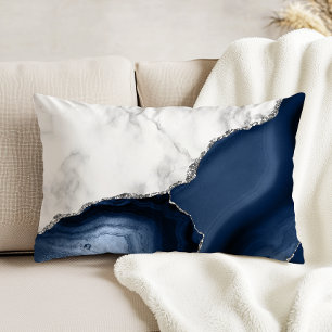 Weiße Marmornavy Blaue Achat Silber Glitter Dekokissen