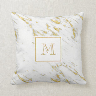 Weiße Marmorstein mit Goldglitter und Monogramm Kissen