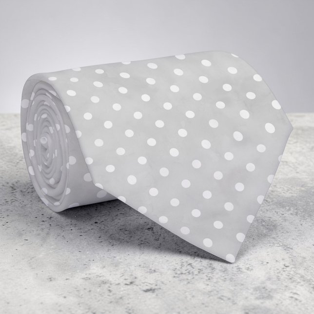 Weiße Mini-Polka-Dots auf hellgrauer Krawatte (Von Creator hochgeladen)