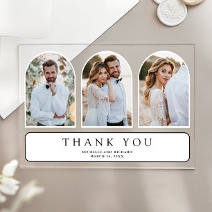 Weiße Minimal Arch 3 Foto Hochzeit Danke Acryleinladungen