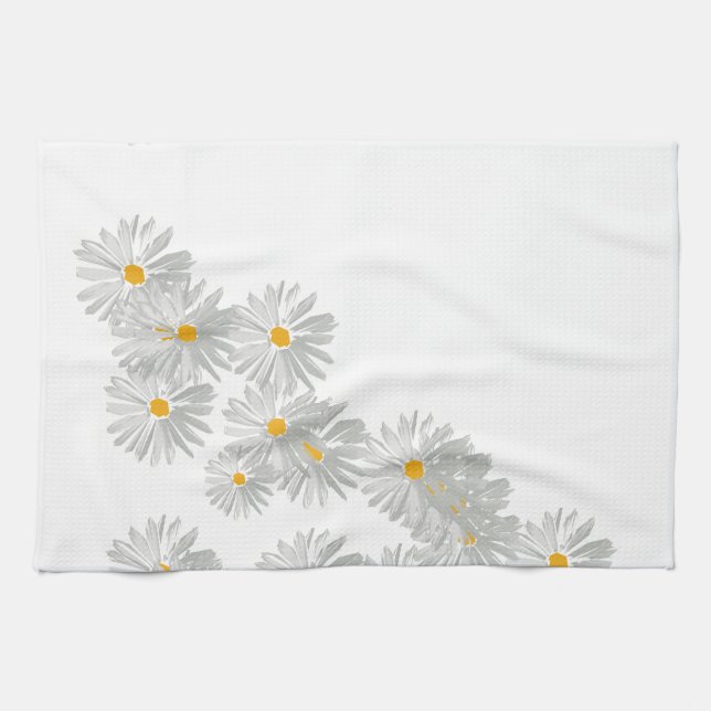 Weiße, minimale Blume Geschirrtuch (Horizontal)