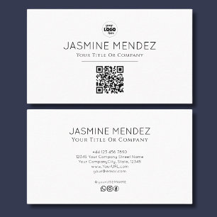 Weiße minimale moderne QR-Code-Logo-Sozialsymbole Visitenkarte