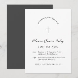 Weiße Minimale Taufe Christening Cross Einladung