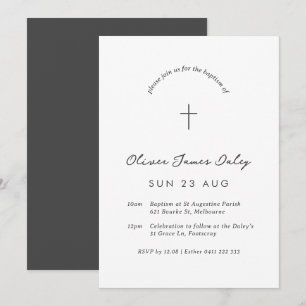 Weiße Minimale Taufe Christening Cross Einladung