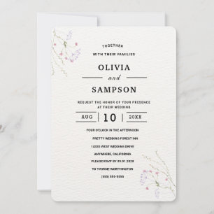 Weiße minimalistische Aquarell-Blumen-Hochzeit Einladung