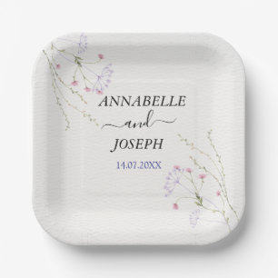 Weiße minimalistische Aquarell-Blumenhochzeit Pappteller