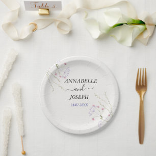 Weiße minimalistische Aquarell-Blumenhochzeit Pappteller