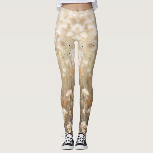 Weiße Minimalistische Blume Leggings (Vorderseite)