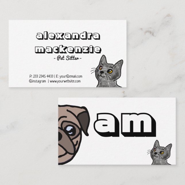 Weiße Minimalistische Katze und Hundepflege Visitenkarte (Vorne/Hinten)