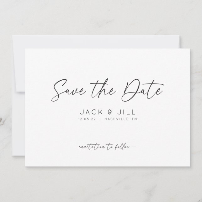 Weiße Minimalistische Save the Date Einladung (Vorderseite)