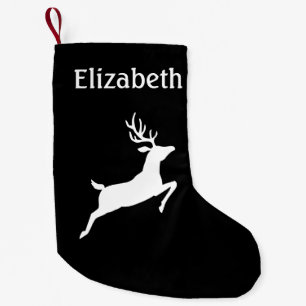 Weiße minimalistische springende Hirsch-Silhouette Kleiner Weihnachtsstrumpf