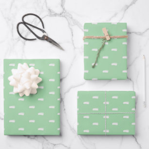 Weiße minimalistische Striche auf Frühlingsgrün Geschenkpapier Set