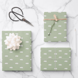 Weiße minimalistische Striche auf Salbeigrün Geschenkpapier Set