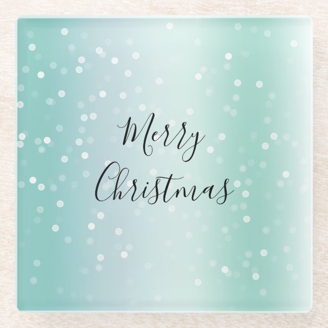 Weiße Minze Bokeh-Punkte Feier Glasuntersetzer (Vorderseite)