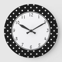 Weiße Mitte Kreis Kleine weiße Polka Punkte schwar Große Wanduhr