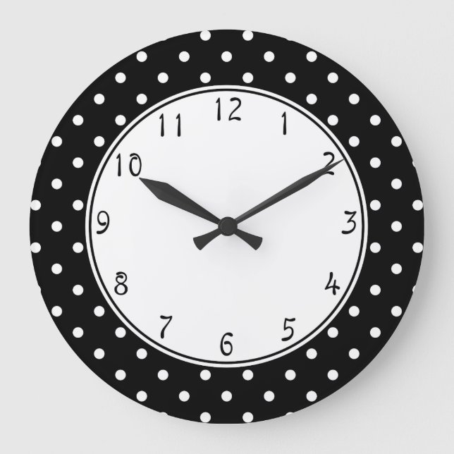 Weiße Mitte Kreis Kleine weiße Polka Punkte schwar Große Wanduhr (Vorderseite)