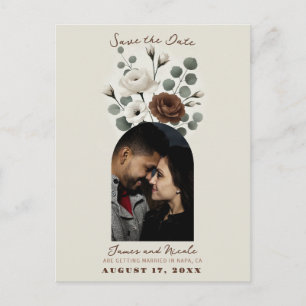 Weiße Mocha-Creme Moderne Floral Save the Date Ankündigungspostkarte