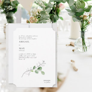 Weiße moderne botanische Blatt-Ticket-Hochzeit Einladung