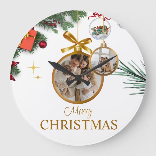 Weiße Moderne frohe Weihnachten 10,75" Runde Acryl Große Wanduhr (Vorderseite)