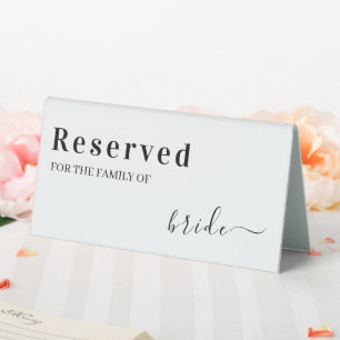 Weiße moderne Hochzeit vorbehalten Familie der Bra Tischaufsteller