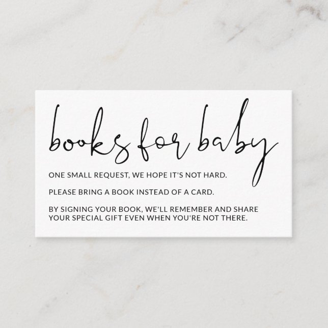 Weiße, moderne Minimalbücher für Babyanfragen Begleitkarte (Vorderseite)