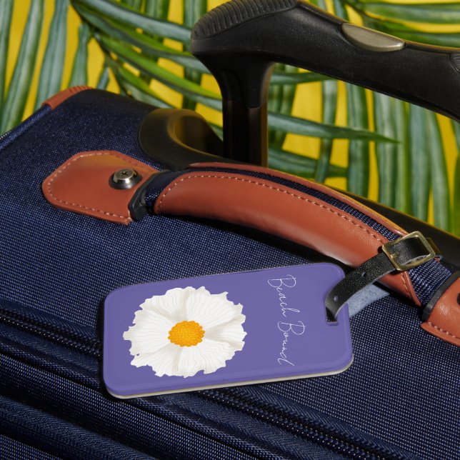 Weiße Mohnblume Violett Gepäckanhänger (Vorderseite Insitu 3)