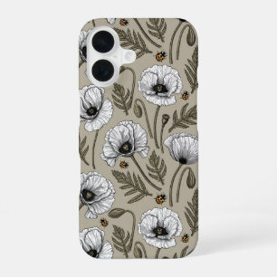 Weiße Mohnblumen und Marienkäfer iPhone 16 Hülle