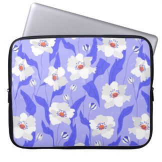 Weiße Mohnblüte Blume nahtlos. Schöne ha Laptopschutzhülle