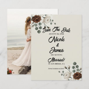 Weiße Mokka-Creme Moderne Florale Save-the-Date-Ka Einladung