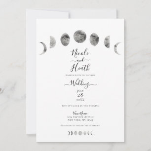 Weiße Mondphasen Aquarell Minimale Hochzeit Einladung