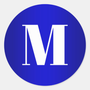 Weiße Monogramm auf königsblauem Ombre Runder Aufkleber