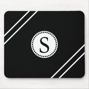 Weiße Monogramm mit schwarzen und weißen Streifen Mousepad
