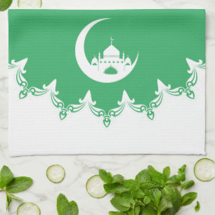 Weiße Moschee im Crescent Moon Ramadan Geschirrtuch