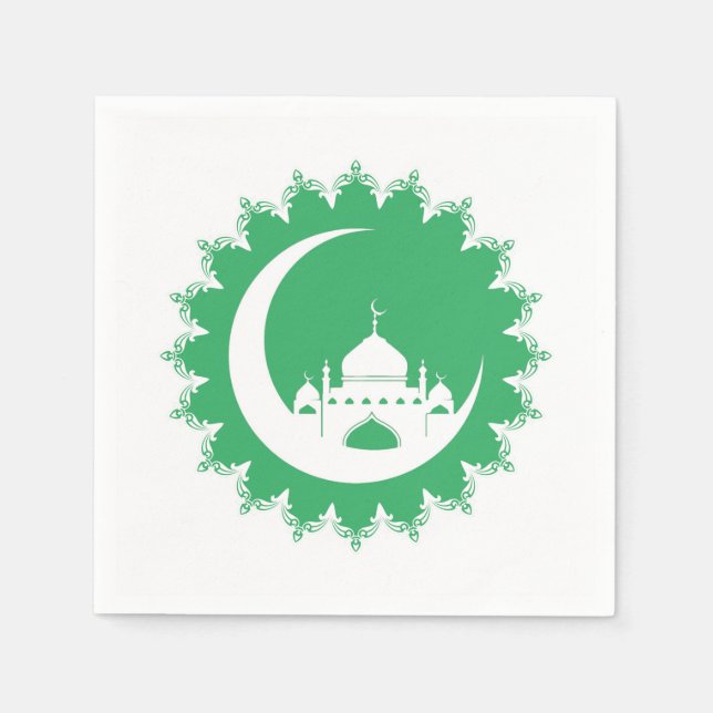 Weiße Moschee im Crescent Moon Ramadan Serviette (Vorderseite)