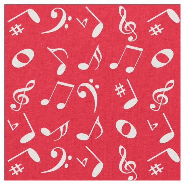 Weiße Musiknote Muster auf Rot Stoff (Nahaufnahme)