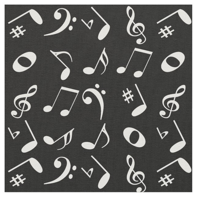 Weiße Musiknote Muster auf Schwarz Stoff (Nahaufnahme)